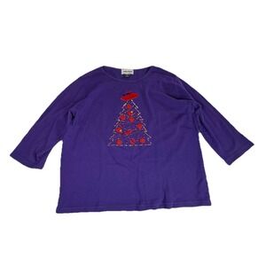 Anthony Richards Red Hat Society Purple Christmas Tree Top 1X Holiday Shirt